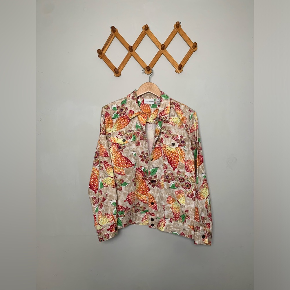 Women’s Alfred Dunner Floral/Butterfly Print Multicolor Shacket Jacket SZ 12